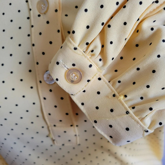 Vintage Polka-Dot Tunic Top / Yellow w/ Black / Fits Small - Picture 4 of 7